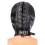 Cagoule fétichiste simili cuir noir sangle et lacet