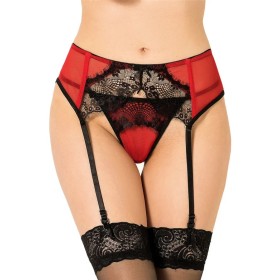 Porte-jarretelles dentelle et string Noir/Rouge