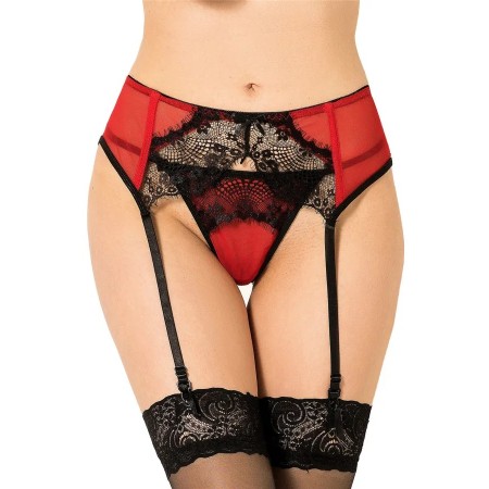 Porte-jarretelles dentelle et string Noir/Rouge