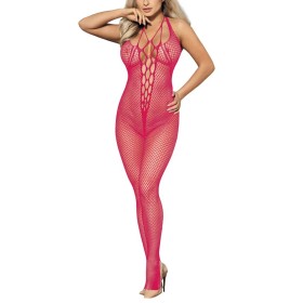 Bodystocking résille poitrine ajourée Couleur Fuchsia ou Noir ou Rouge